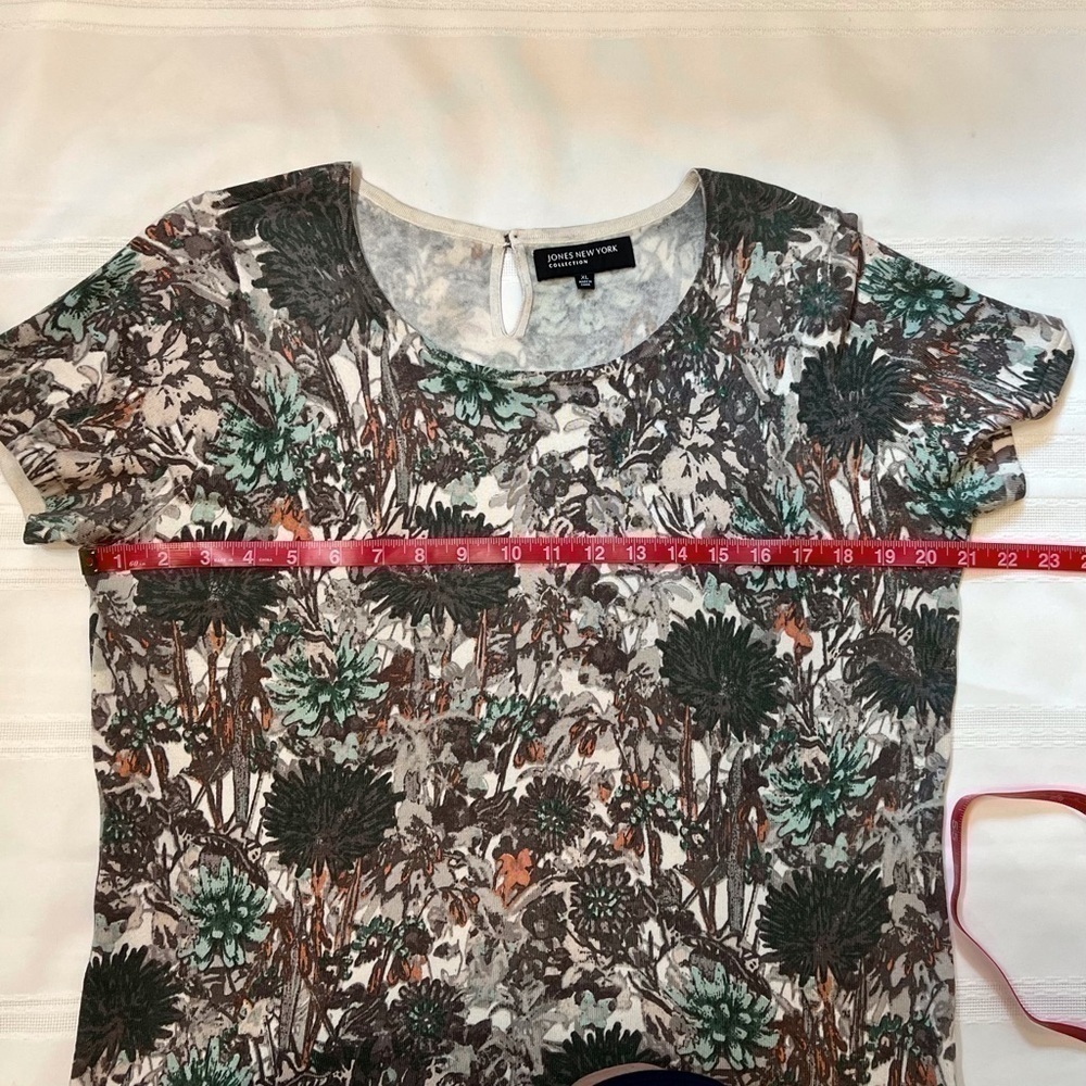 Jones New York Sweater Silk blend Short Sleeve Floral Pullover Sweater Sz XL EUC - Picture 6 of 8